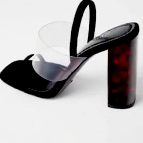 Zara Clear Strap Tortoise Shell Block Heel Sandals Sz 41 - Picture 1 of 7